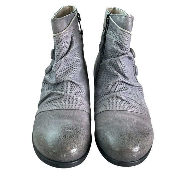 Miz Mooz Sallie Gray Leather Ankle Boots Wide Fit 38 (US 7.5–8) Button Detail - Picture 4 of 14